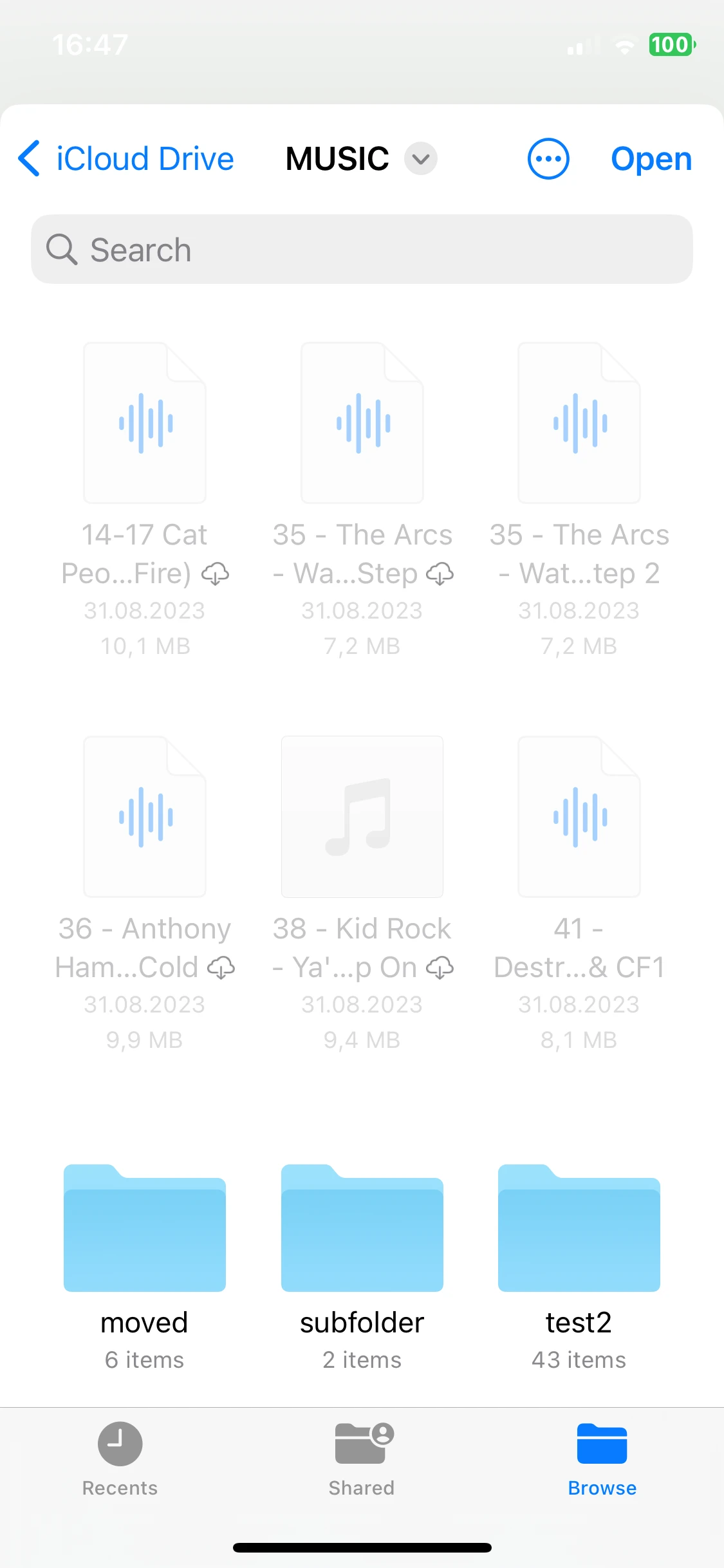 select files in icloud drive folder