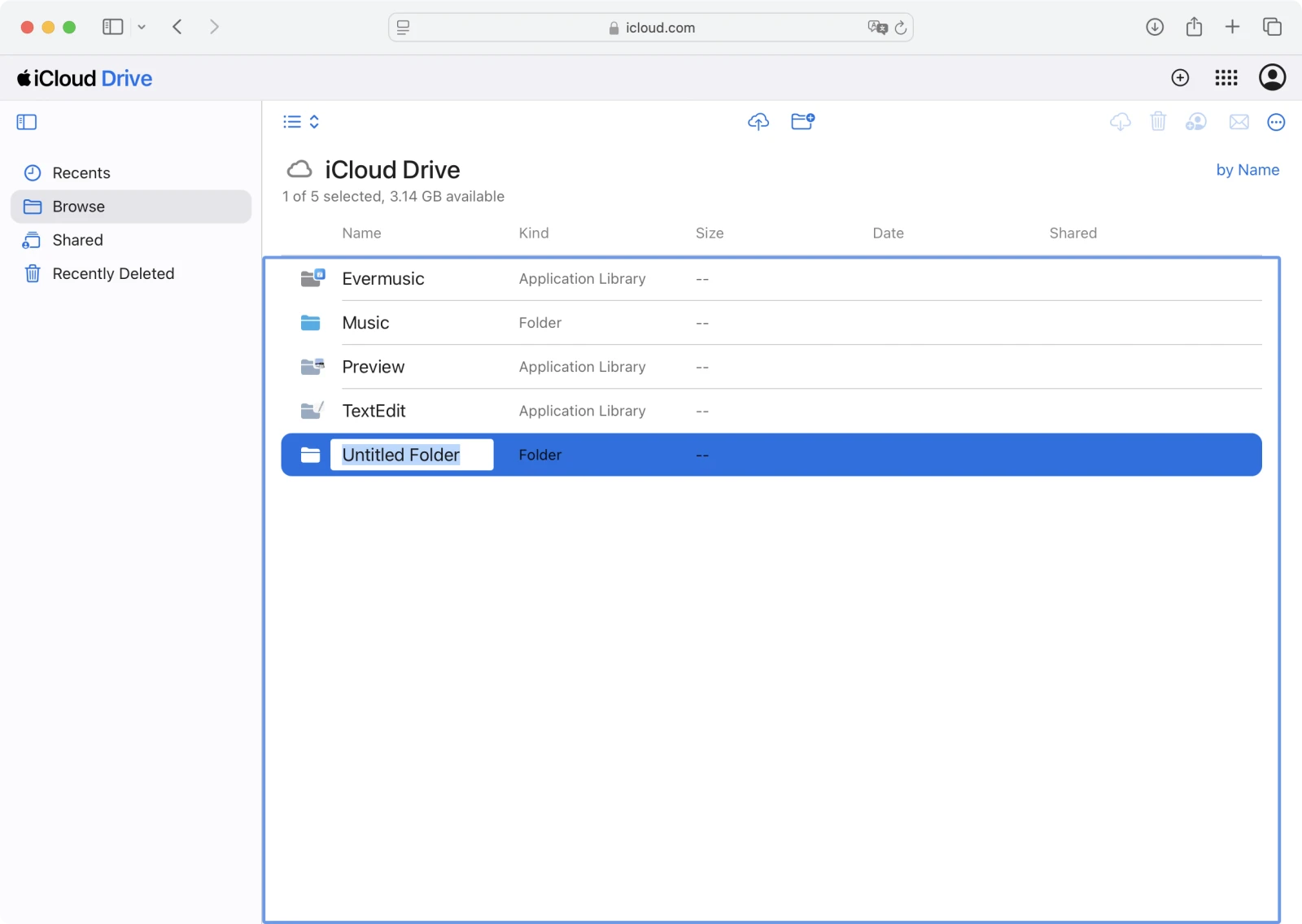 Entering a folder name in iCloud Drive