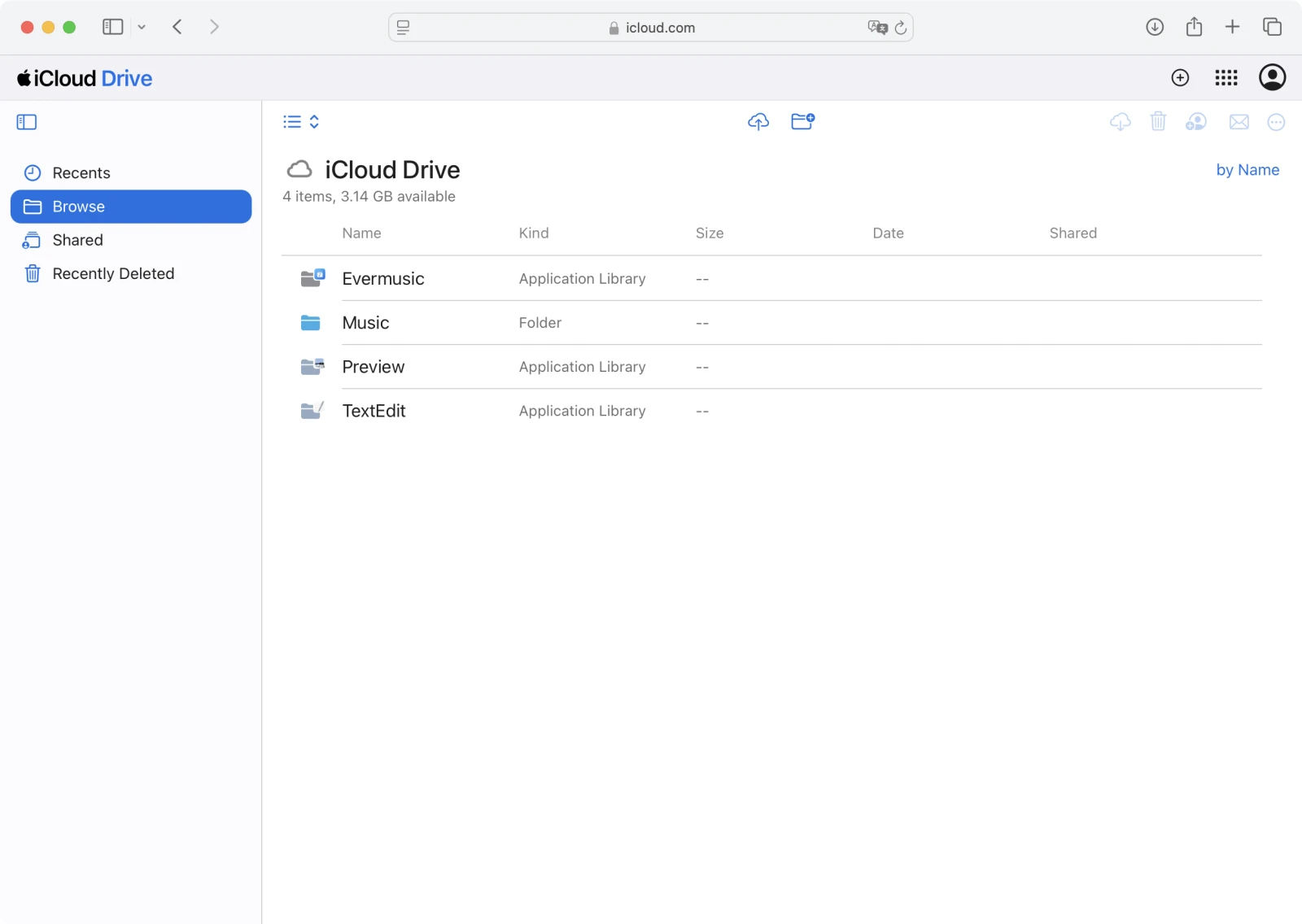 List of folders in iCloud Drive