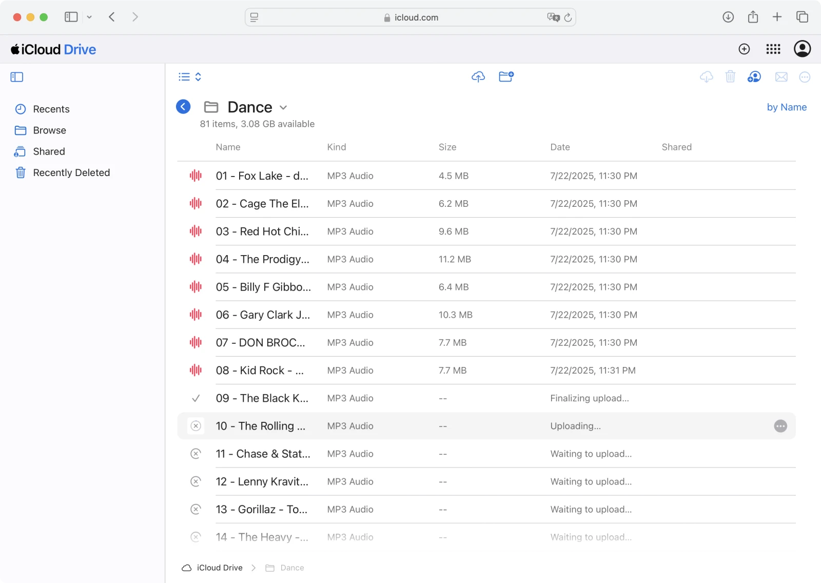 Multiple files uploading to iCloud Drive