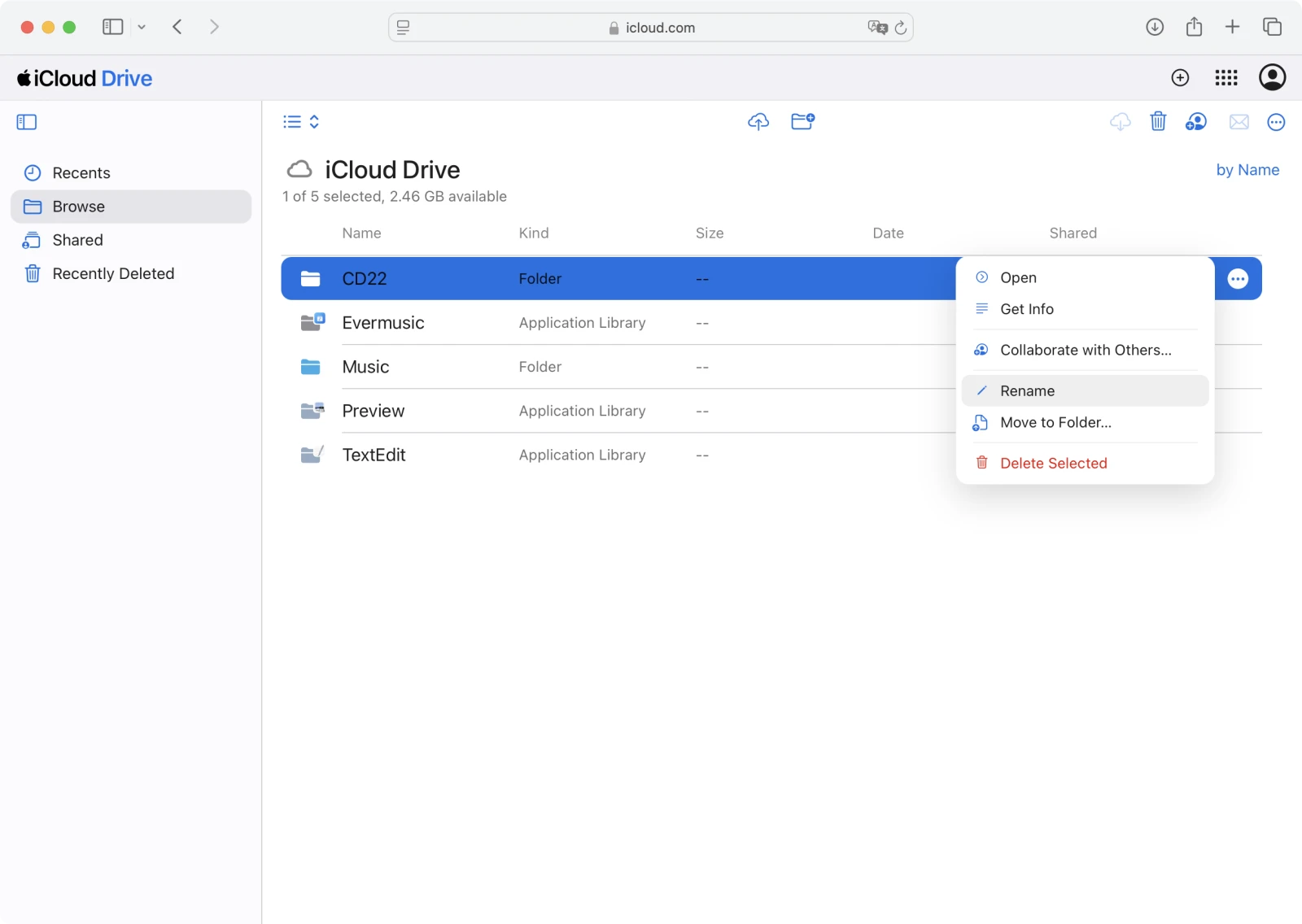 Renaming a folder in iCloud Drive