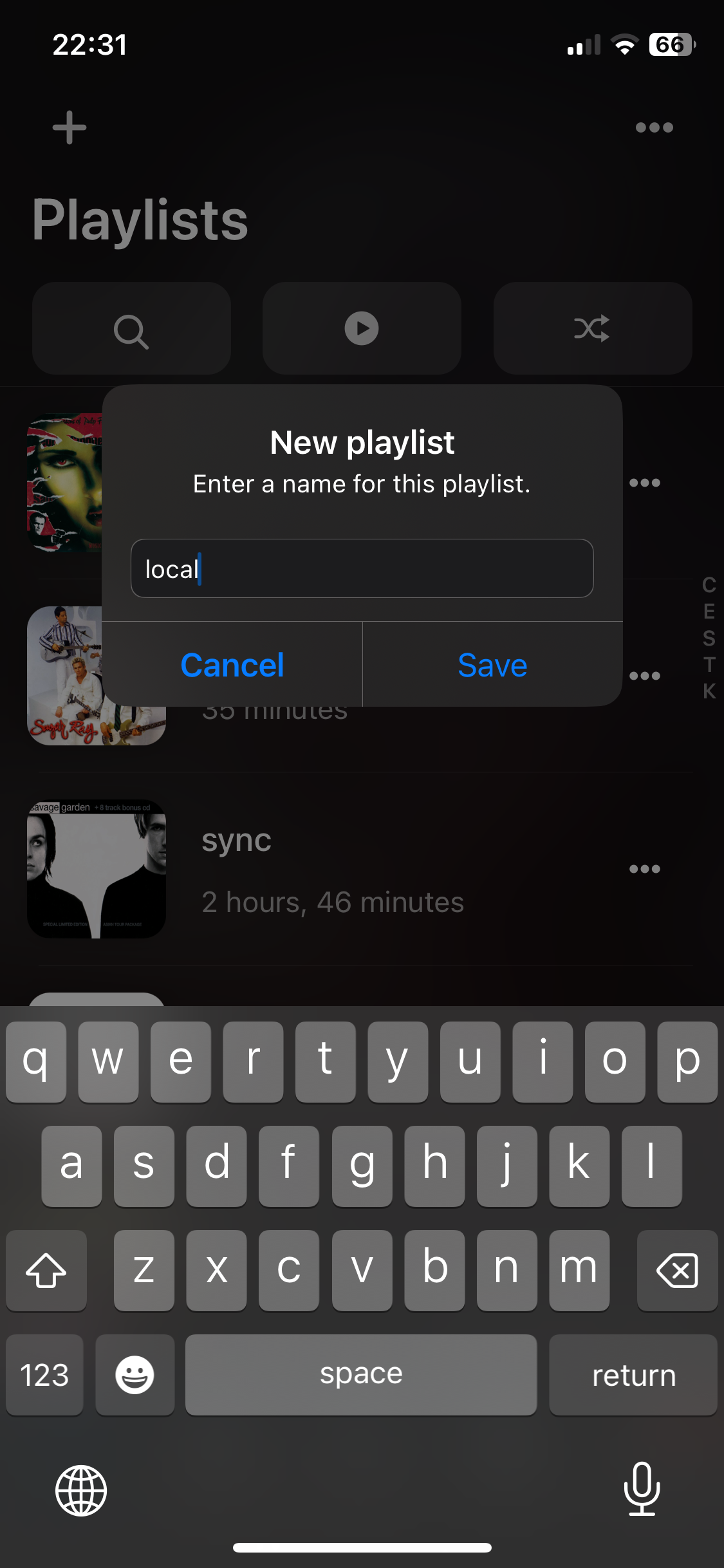 create new playlist - enter a name