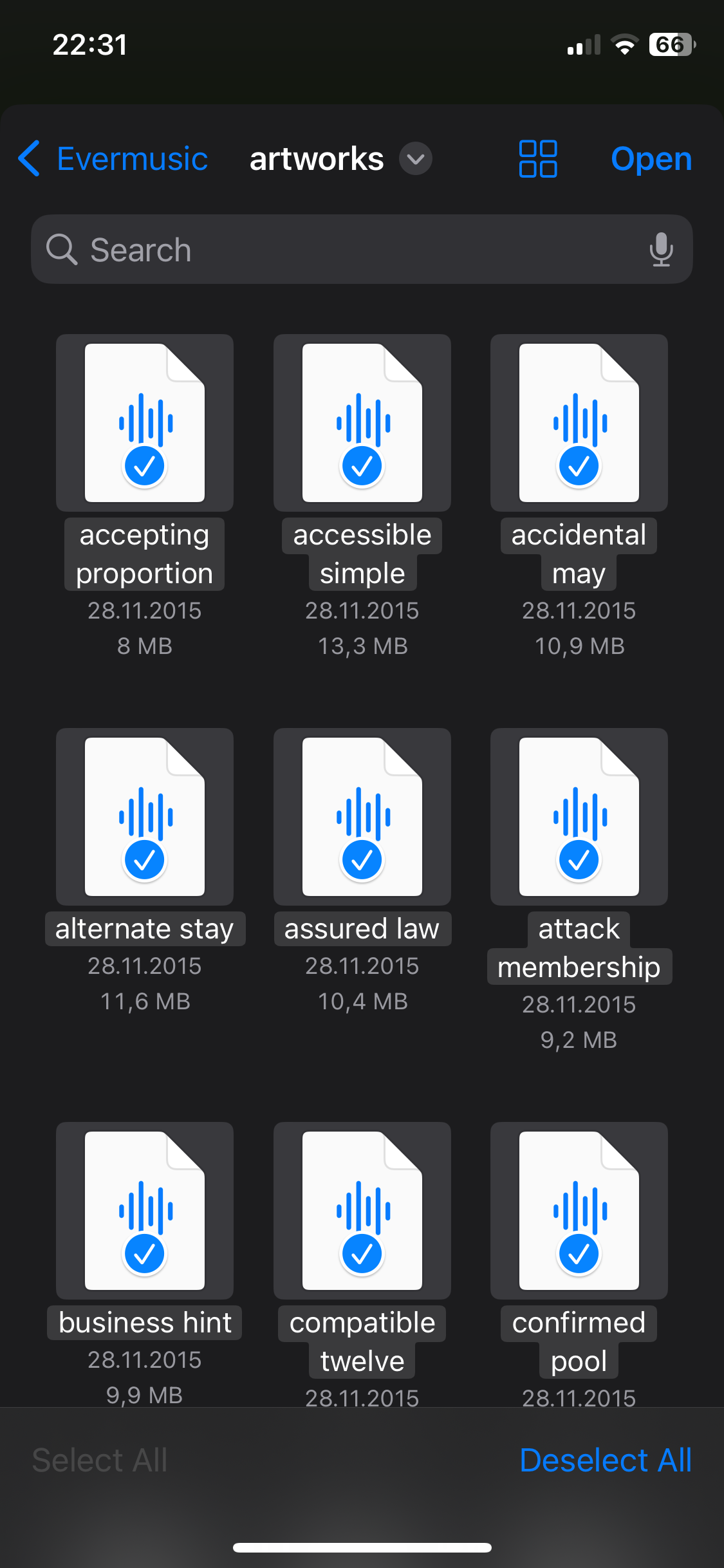 selected audio files