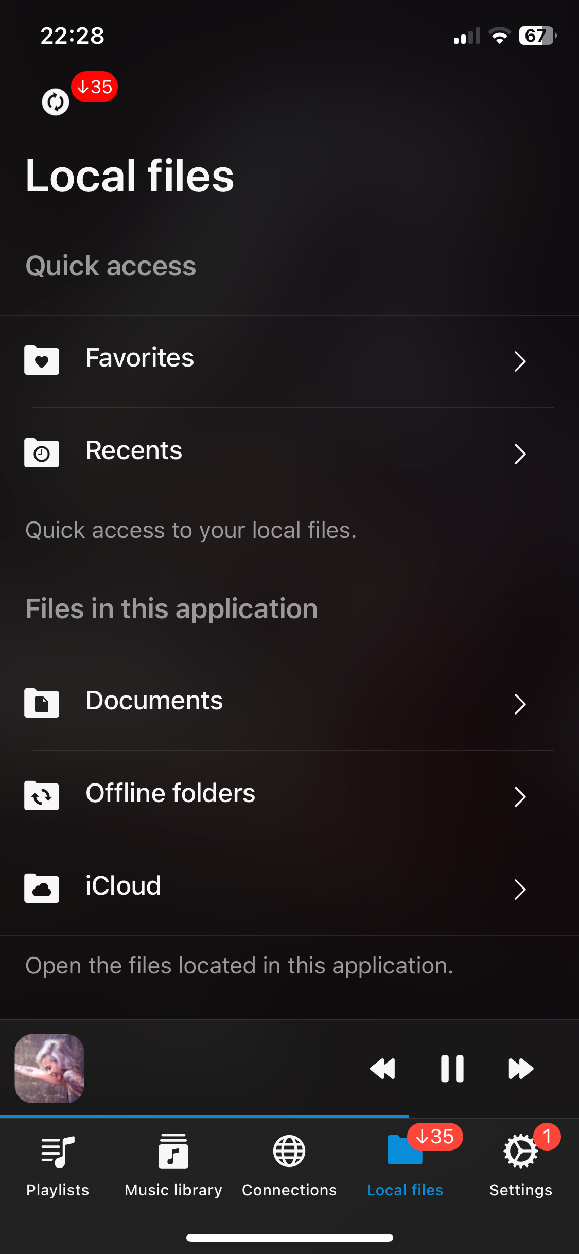 favorites, recents, quick access section