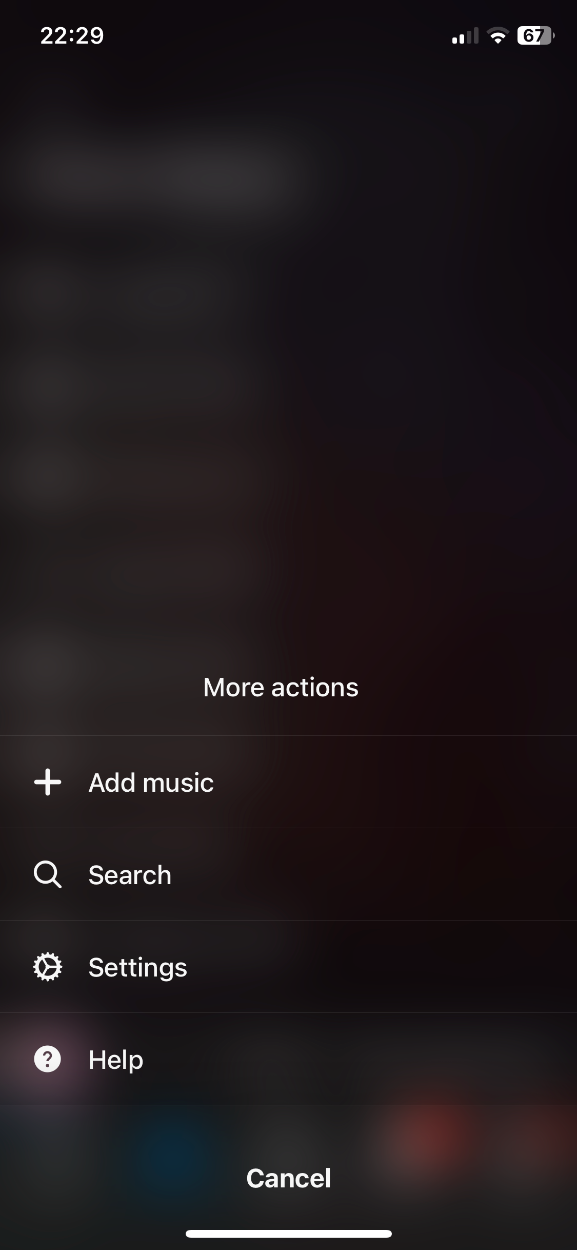 more actions menu for music library