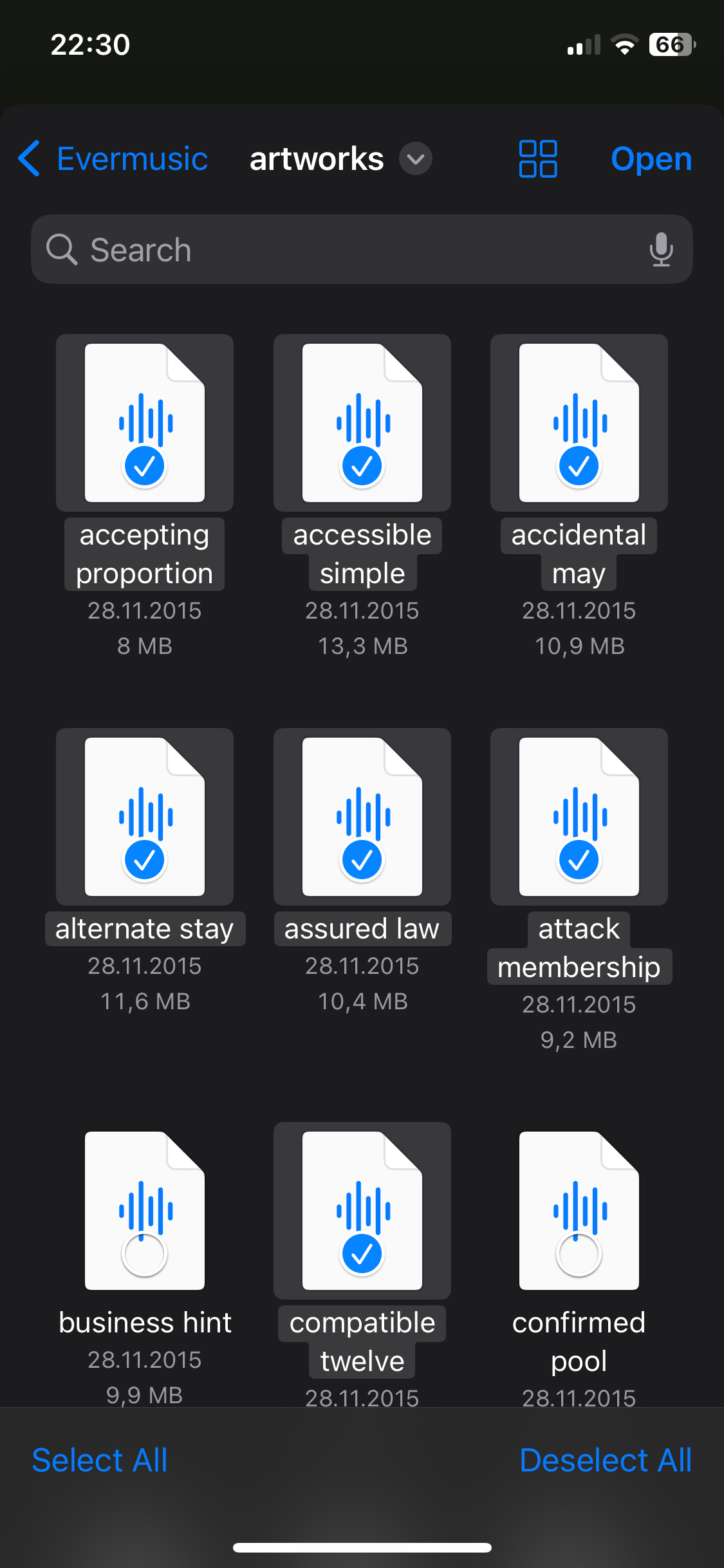 selected audio files