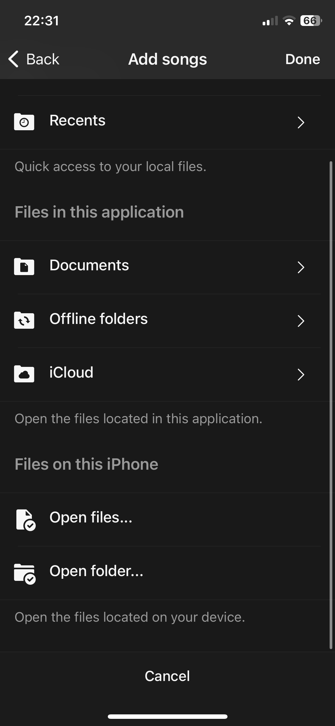 local files chooser screen
