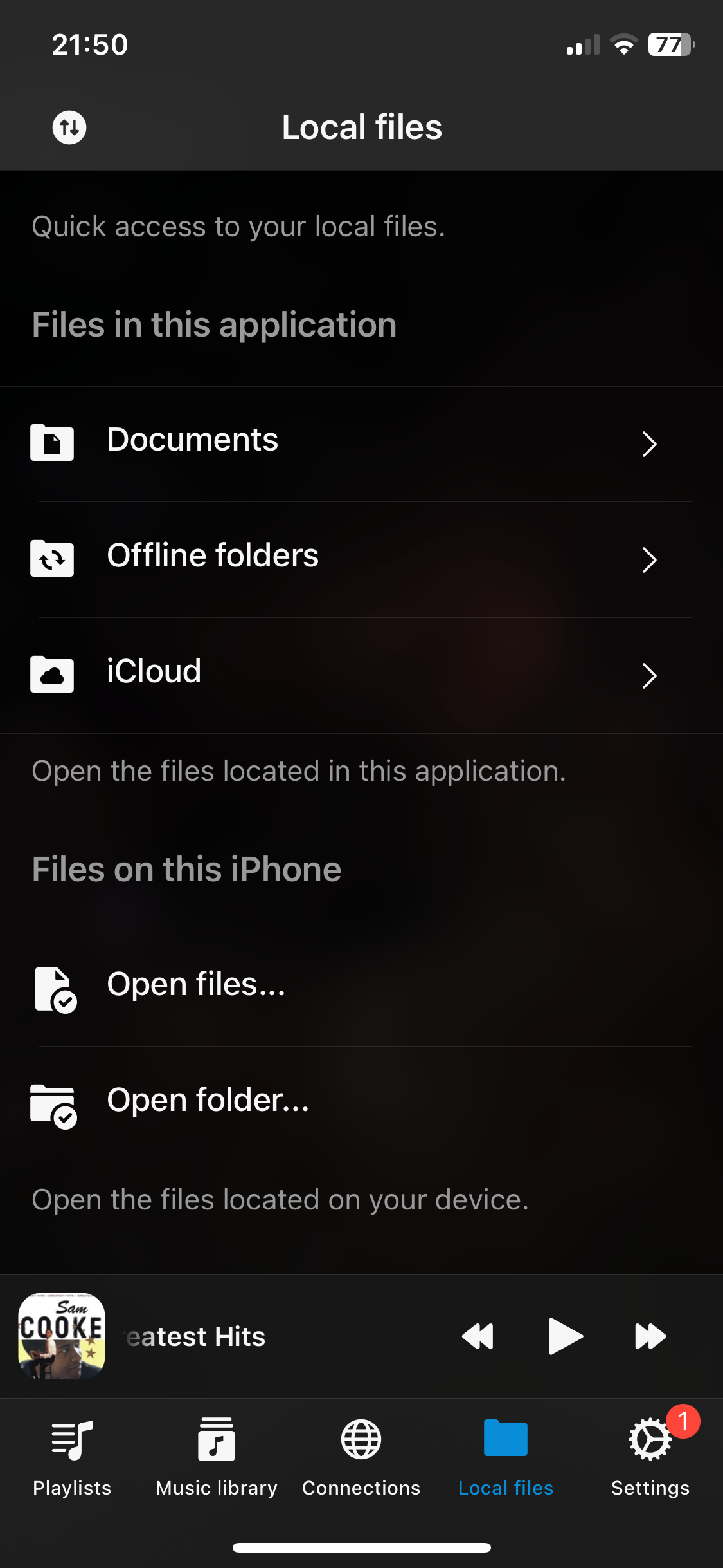 evermusic local files screen
