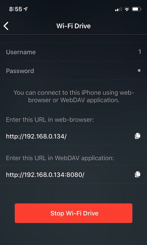 Wi-Fi Drive Started Screen