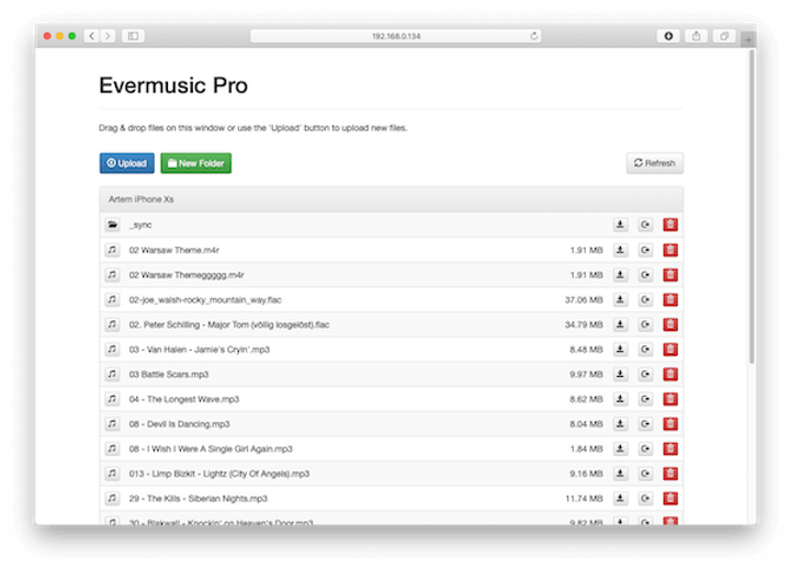 Evermusic Wi-Fi Drive: Browser Screen