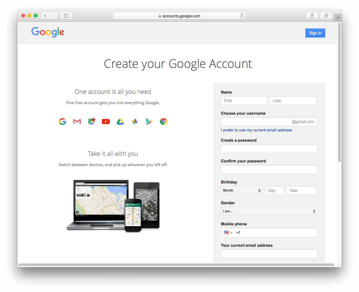 Evermusic: Create your Google Account