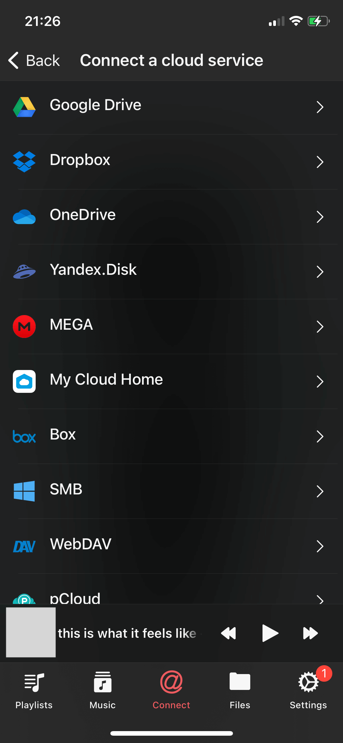 Evermusic: Select a cloud service