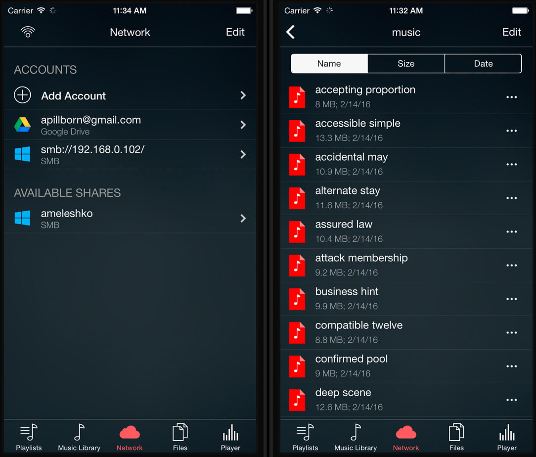 Evermusic - SMB Support - Open Connected Folder Screen