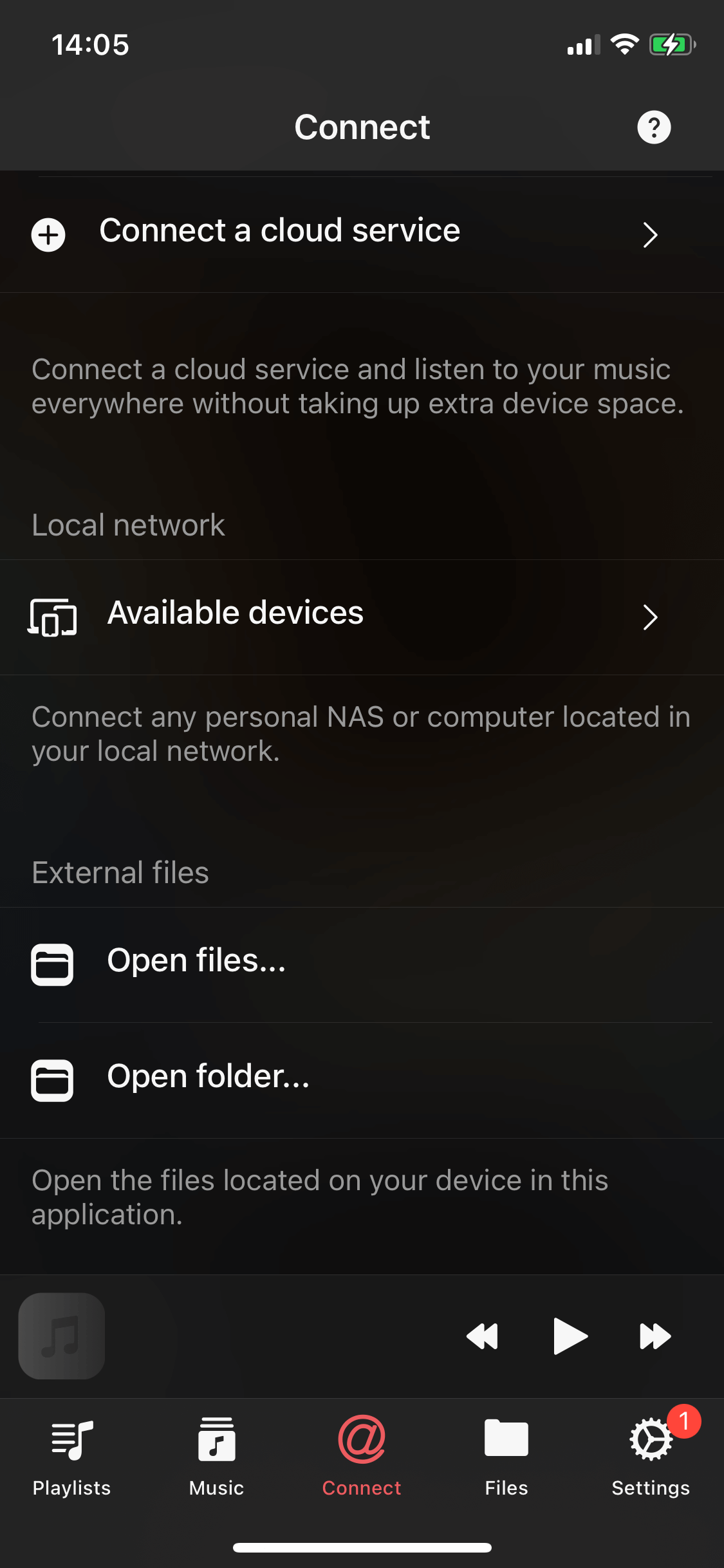 Evermusic Connections Screen