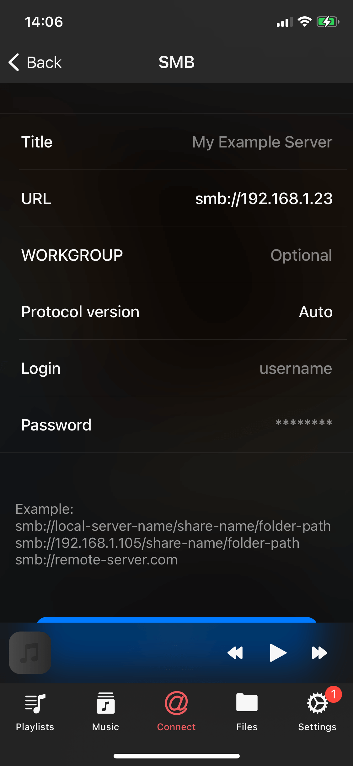Evermusic SMB Connector Screen